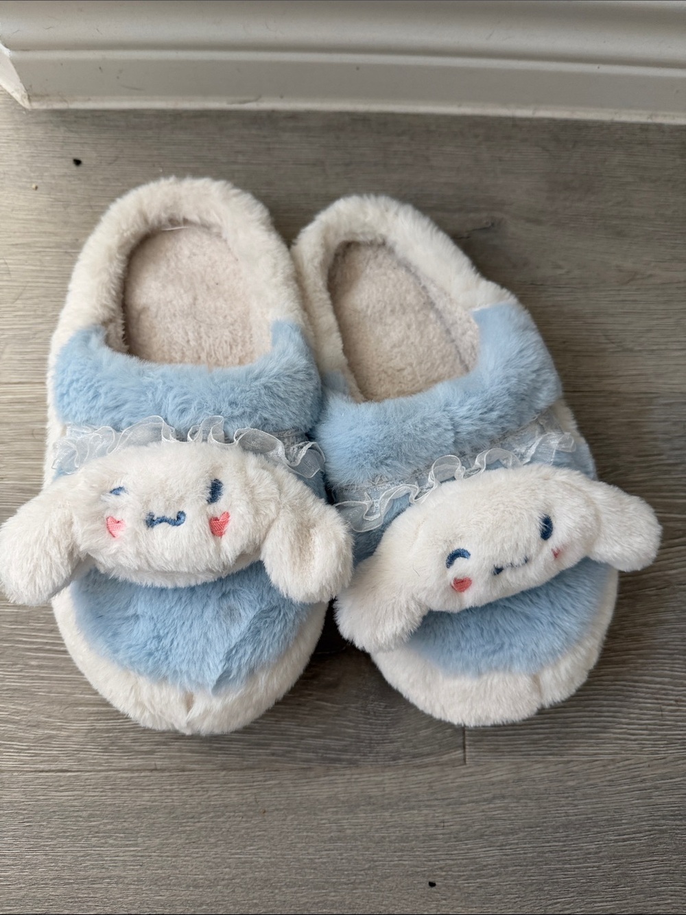 Sanrio cinnamon roll Blue and Cream Plush Character Slippers